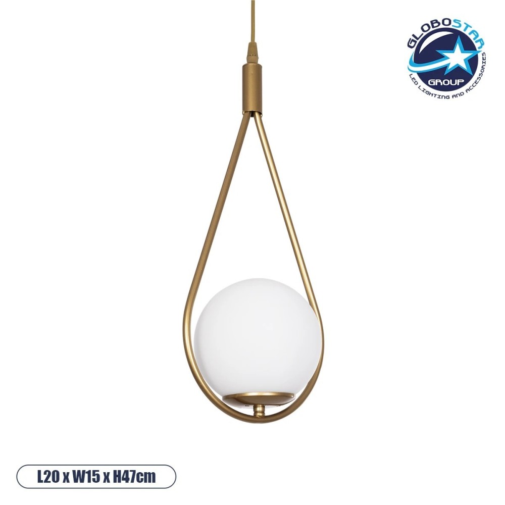 GLOBOSTAR® DROP 201-0034 Vintage Κρεμαστό Φωτιστικό Οροφής με Ντουί 1 x E27 AC 220-240V IP20 - Χρυσό & Λευκό - Μ20 x Π15 x Υ47cm